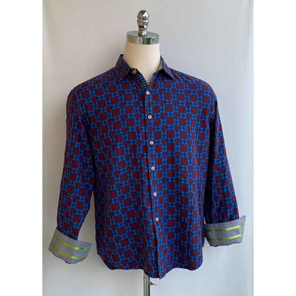 Robert Graham Green Blue Maroon Red Button Front Shirt sz XL - Picture 1 of 12